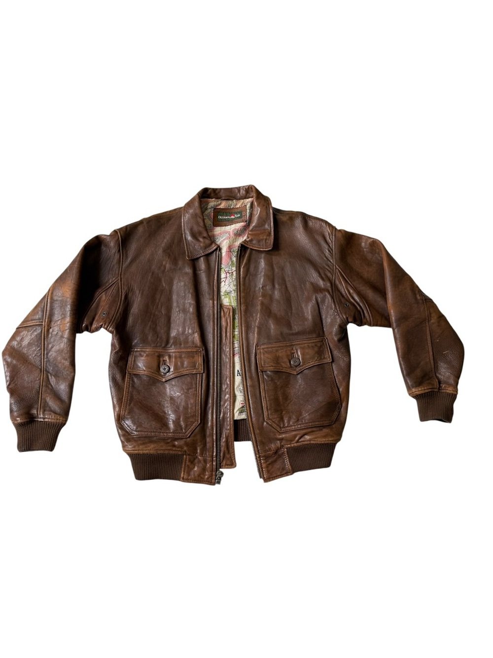 Vintage Outback Red Pilot Lambskin Leather Bomber Jacket Men’s Size M/L